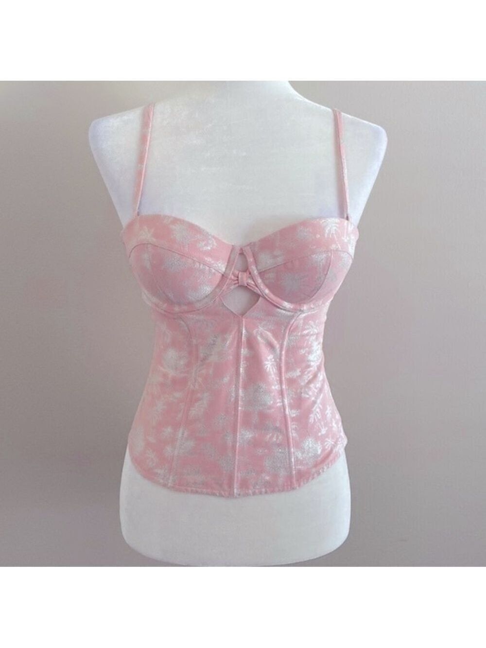 Victoria’s Secret designer collection pink silver palm trees corset top